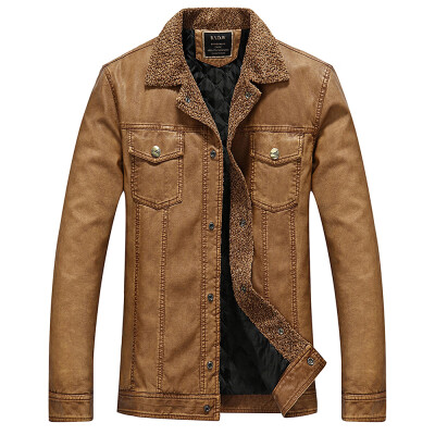 

Turndown Collar Padded Faux Leather Jacket