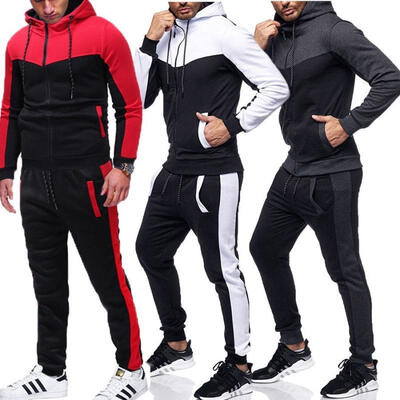 

Mens Tracksuit Set Hoodie Top & Bottoms Joggers Gym Zip Pockets Slim Fit Jogging