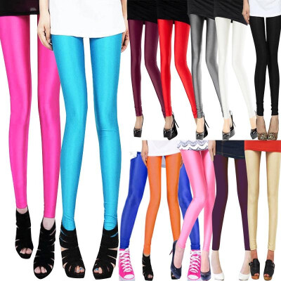 

Fashion Women Elasticity Leggings Solid Color Fluorescent Shiny Pants Casual Sports Yoga Running Trousers