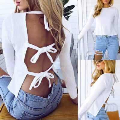 

Super Hot Women Bandage Backless Shirt Fitness Long Sleeve Tops T-Shirt Blouse Top