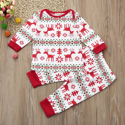 

Christmas Kids Baby Girls Boys Deers Print TopsPants 2Pcs Set Outfit Clothes