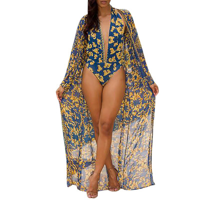 

Roseonmyhand Women Deep V-Neck Printing Backless Bikini Jumpsuit Swimsuit Beachwear