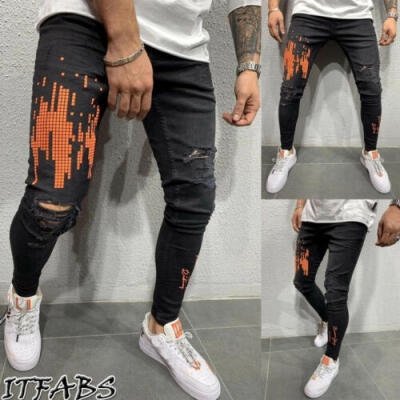 

Mens Autumn Fashion Hole Jeans Casual Pants Slim Stretch Jeans Trousers Hot