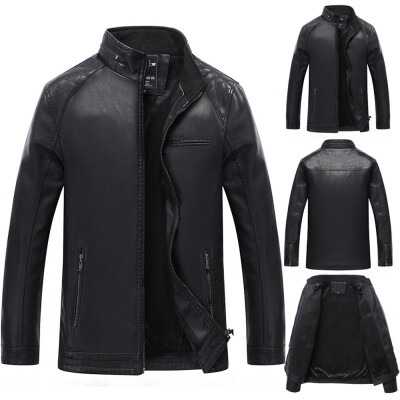 

Gobestart Fashion Mens Autumn Winter Casual Pocket Zipper Thermal Leather Jacket Top Coat