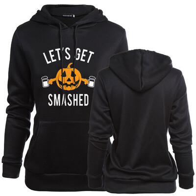 

New Arrival Women Halloween Letter And Pumpkin Printed Hoodie Casual Long Sleeve Hooded Pullover Graphic Sweatshirt