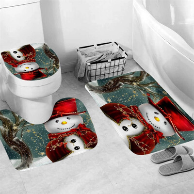 

Tailored 3Pcs Christmas shower Curtain Bathroom Anti-slip Carpet Rug Toilet Cover Mat Set