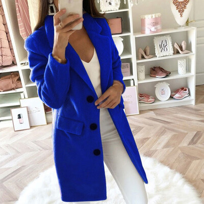 

Women Casual Lapel Collar Single Breasted Coat Solid Soft Fluffy Outwear Jacket