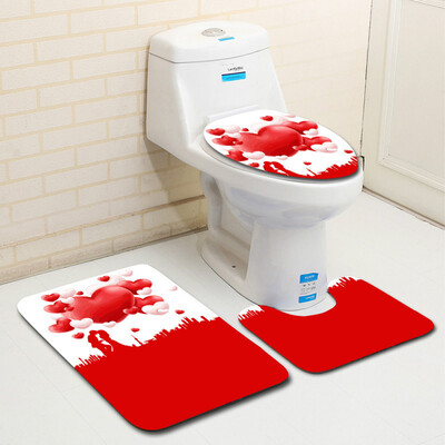 

〖Follure〗3PCS Valentines Day Pattern Non Slip Toilet Seat Cover Rug Bathroom Set Decor