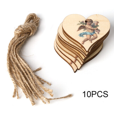 

10pcs Wooden Heart Hanging Plaque DIY Craft Rose Angel Wall Sign Rustic Wood Chips for Wedding Supplies Party Decoration