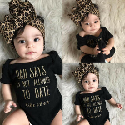 

US Seller Newborn Baby Girls Romper Bodysuit Jumpsuit Headband Outfits Clothes