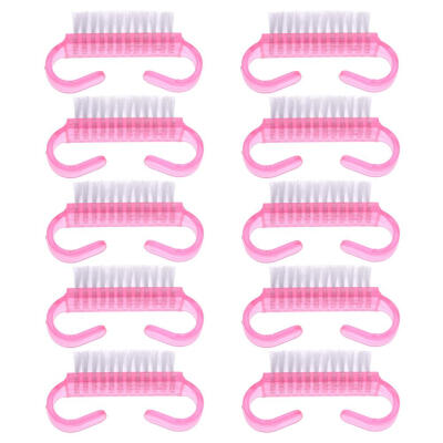 

10pcs Nail Cleaning Brushes Pink Plastic Handle Dust Remover Manicure Tools