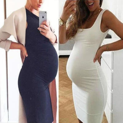 

Women´s Mama Ruched Maternity Bodycon Dress Causual Sleeveless Wrap Dresses