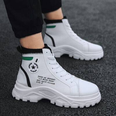 

White high-heeled mens spring Korean version of ins ultra-hot Harajukang wind Gao Bang high-heeled mens martin boots increased