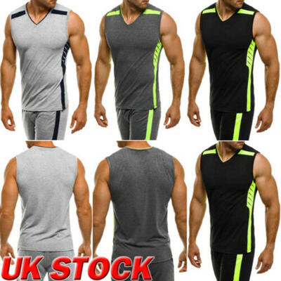 

Men Sleeveless Bodybuilding Shirt Tank Top Tee Gym Singlet Fitness Sport Vest UK