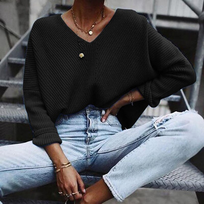 

〖Follure〗Womens New Fashion Sweater V Neck Long Sleeve Knitted Sweater Blouse