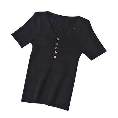 

Women Summer Personality All-match Solid Color Short Sleeve V-collar Concise T-shirts