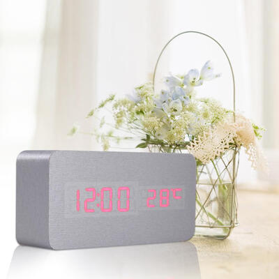 

Fashion Sound Control Desk Table Bedside Digital Alarm Clock Silver Skin