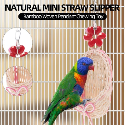 

Natural Mini Straw Slipper Bamboo Woven Hanging Pendant Chewing Toy for Parrot Parakeets Cockatiels Conures Macaws