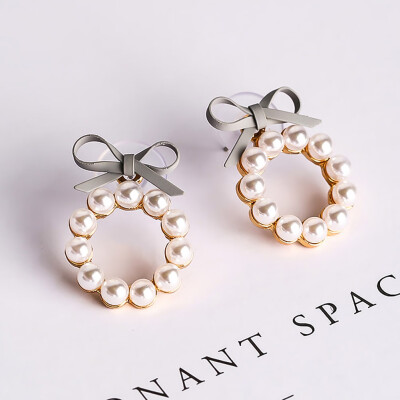 

Bow Earrings For Women Geometry Circle Simulated Pearl Earrings