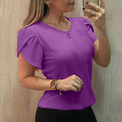 

Starmoon Womens Summer Short Sleeve Shirt Solid O-neck Casual Blouse Tops