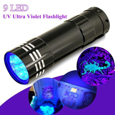 

Black Mini Aluminum UV Ultra Violet 9 LED Flashlight Torch Light Lamp