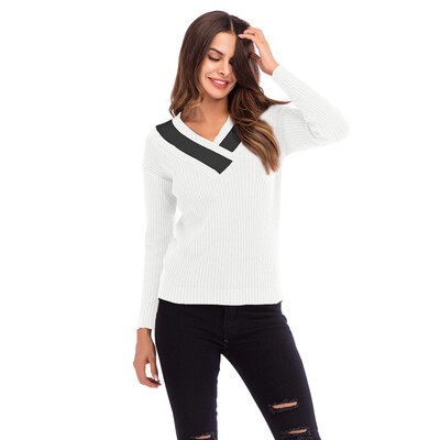 

Gobestart Women Colorblock V Neck Long Sleeve Knitted Sweater Jumper Pullover Top Blouse