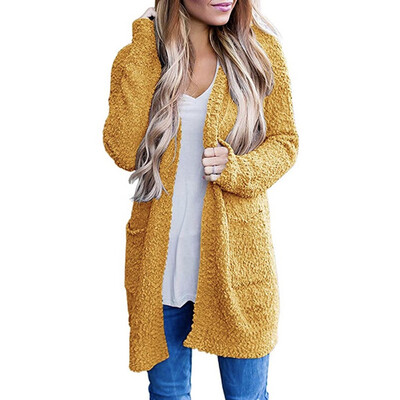 

Roseonmyhand Women Casual Sweatshirt Solid Winter Warm Wool Pockets Cardigan Coat Outwear
