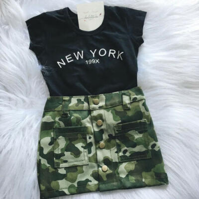 

UK 2pcs Toddler Kid Baby Girl T-shirt Tops Camouflage Skirt Dress Clothes Outfit