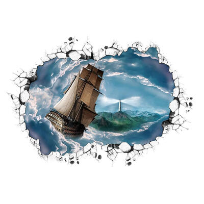

3D Sailing Boat Pattern Removable Waterproof Wall Stickers Home Decor