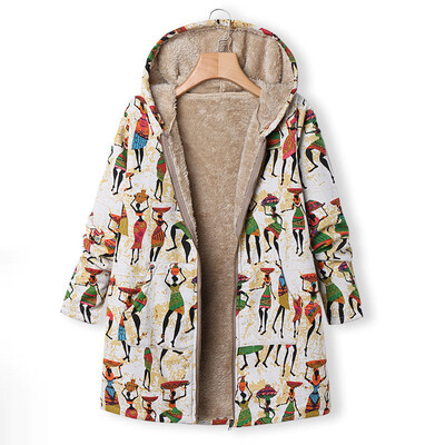 

Toponeto Plus Size Women Winter Warm Vintage Floral Printed Thicker Zipper Coat Outwear