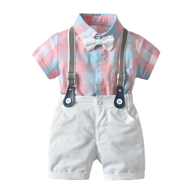 

2pcs Toddler Kids Baby Boy Gentleman Outfit Clothes Pink T-shirt TopShorts Set