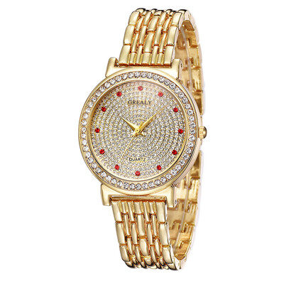 

Temperament ladies quartz watch wholesale alloy strap point drill dial ladies simple watch