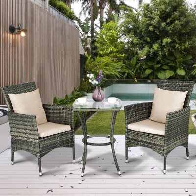 

3 pcs Patio Rattan Chairs&Table Set with Cushions
