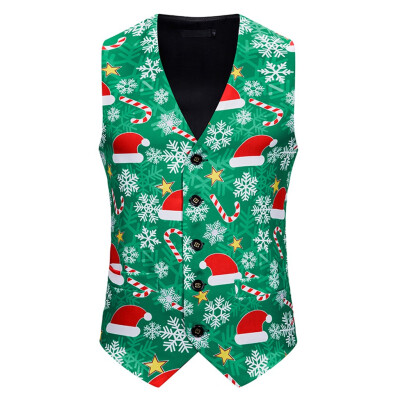 

Toponeto Mens Fashion Banquet Business Casual Christmas Printing Waistcoat Tops Vest