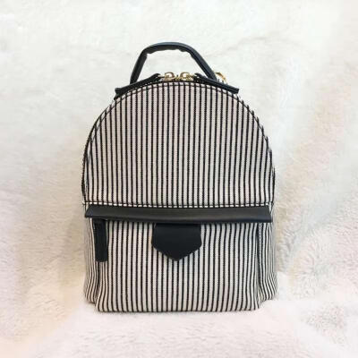 

Plaid Stripe Backpack Casual Canvas Bags Zipper Handle Bag For Women