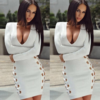 

Women&39s Bandage Bodycon Long Sleeve Evening Party Cocktail Club Short Mini Dress