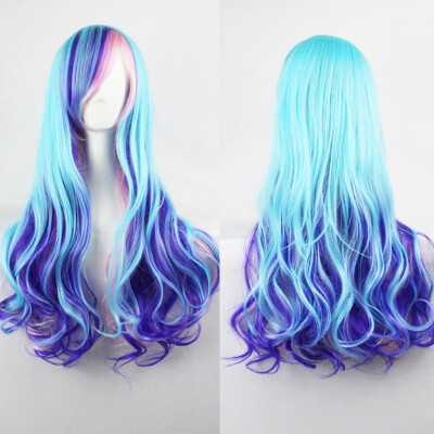 

〖Follure〗Wavy Long Curly Synthetic Wig Cosplay Fashion Sexy Blue Wigs Hair Extensions