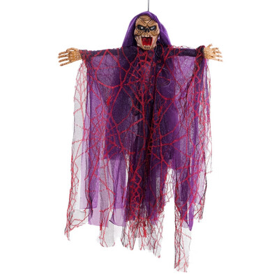 

New Voice Control Cap Gauze Ghost For Halloween Hanging Decoration With Sound And Red Light