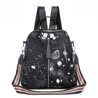 

Waterproof fashion womens bag double shoulder bag backpack Korean version Oxford canvas anti-theft lady