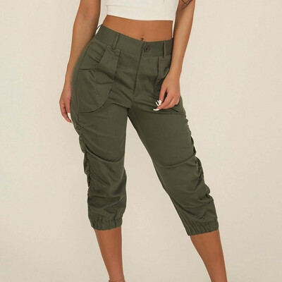 

Ladies Cropped Capri Womens Summer Solid Color Pockets Pants Trousers Bottoms