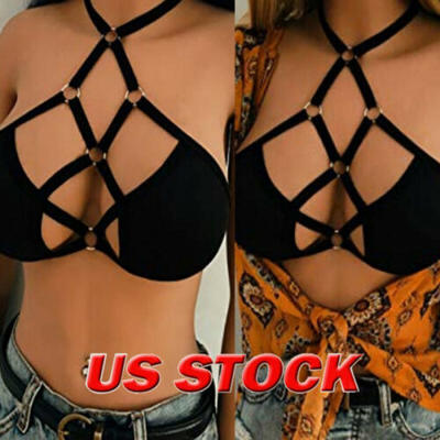 

Women PushUp Hollow Bundle Cross Tether Crop Strap Bra Lingerie Suit Top Bustier