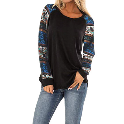

Starmoon Women Long Sleeve Casual Print Patchwork Pullover Top Blouse