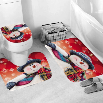 

Gobestart 3Pcs Christmas shower Curtain Bathroom Anti-slip Carpet Rug Toilet Cover Mat Set