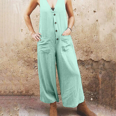 

Starmoon Fashion Sexy Women Solid Sleeveless Pocket Button Easy Vest Long Jumpsuit