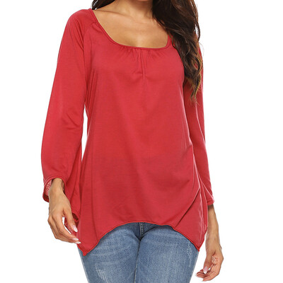 

Starmoon Women O-Neck Solid Irregular Pagoda Long Sleeve Casual Loose Top Shirt Blouse