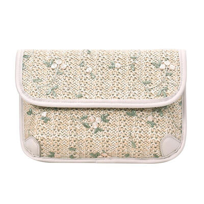

Flower Embroidery Shoulder Messenger Handbags Straw Women Flap Satchel Bags