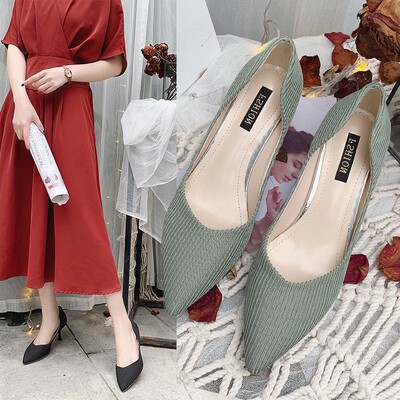 

Small fresh high-heeled shoes girls summer new net red fine with knitted pointed shallow mouth sin