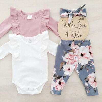 

Newborn Toddler Baby Girls Flower Top Romper Pants 3PCS Sunsuit Outfits Clothes