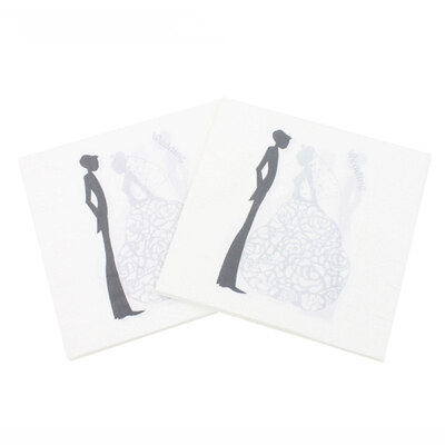 

5Packs 100Pcs Bride Groom Print Wedding Party Tissue Handkerchief Napkin Paper