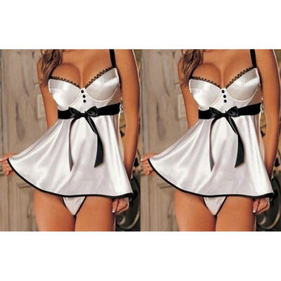 

Women Sexy lingerie White babydoll Dress Sleepwear Nightwear Underwear G-String